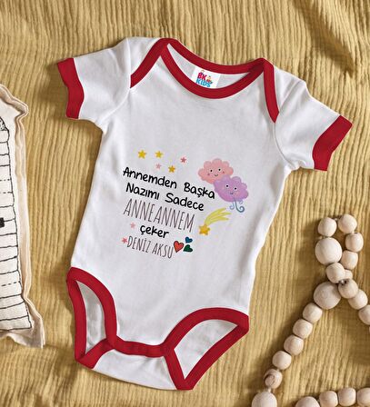 BK Kids Kişiye Özel Anneannem Tasarımlı Kırmızı Bebek Body Zıbın-1