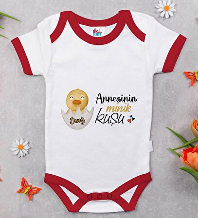 BK Kids Kişiye Özel Annesinin Minik Kuşu Tasarımlı Kırmızı Bebek Body Zıbın-1
