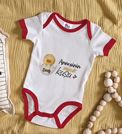 BK Kids Kişiye Özel Annesinin Minik Kuşu Tasarımlı Kırmızı Bebek Body Zıbın-1