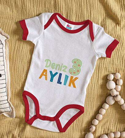 BK Kids Kişiye Özel Aylık Tasarımlı Kırmızı Bebek Body Zıbın-1