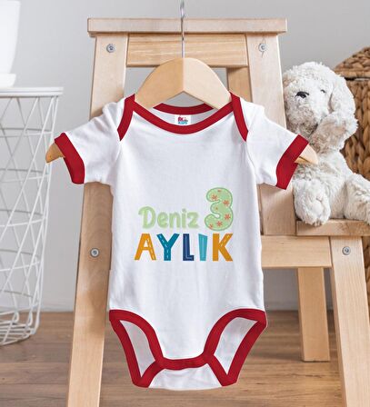 BK Kids Kişiye Özel Aylık Tasarımlı Kırmızı Bebek Body Zıbın-1