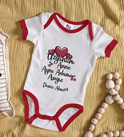 BK Kids Kişiye Özel Aynı Adama Aşığız Tasarımlı Kırmızı Bebek Body Zıbın-1