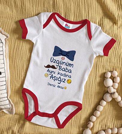 BK Kids Kişiye Özel Aynı Kadına Aşığız Tasarımlı Kırmızı Bebek Body Zıbın-1