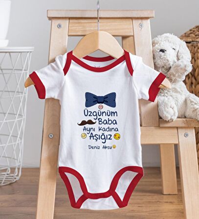 BK Kids Kişiye Özel Aynı Kadına Aşığız Tasarımlı Kırmızı Bebek Body Zıbın-1