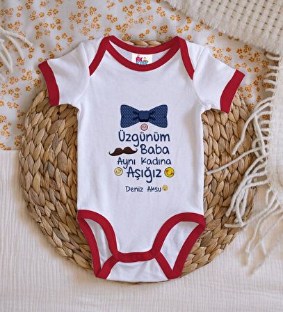 BK Kids Kişiye Özel Aynı Kadına Aşığız Tasarımlı Kırmızı Bebek Body Zıbın-1