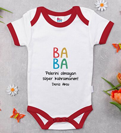 BK Kids Kişiye Özel Baba Tasarımlı Kırmızı Bebek Body Zıbın-2