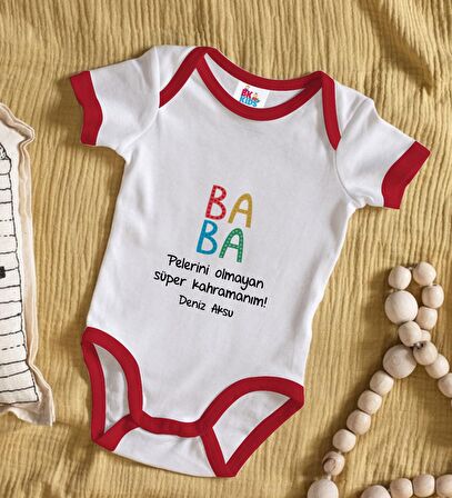 BK Kids Kişiye Özel Baba Tasarımlı Kırmızı Bebek Body Zıbın-2