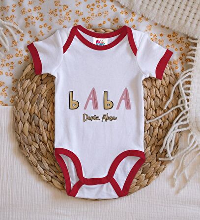 BK Kids Kişiye Özel Baba Tasarımlı Kırmızı Bebek Body Zıbın-1
