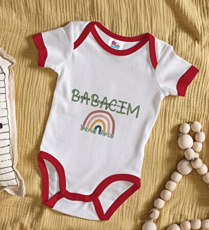 BK Kids Kişiye Özel Babalar Günü Tasarımlı Kırmızı Bebek Body Zıbın-1