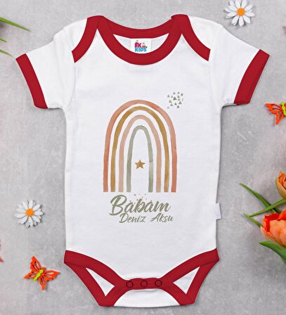 BK Kids Kişiye Özel Babam Tasarımlı Kırmızı Bebek Body Zıbın-1