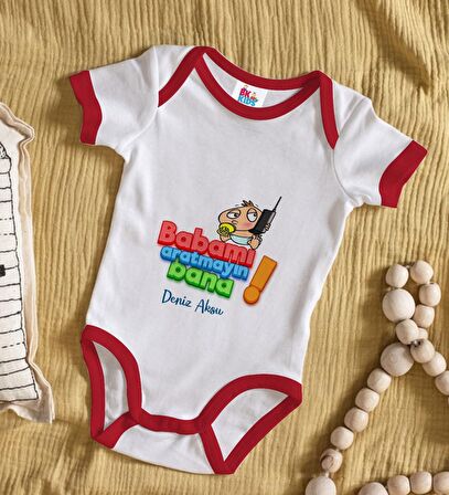 BK Kids Kişiye Özel Babamı Aratmayın Bana Tasarımlı Kırmızı Bebek Body Zıbın-1