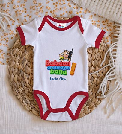 BK Kids Kişiye Özel Babamı Aratmayın Bana Tasarımlı Kırmızı Bebek Body Zıbın-1