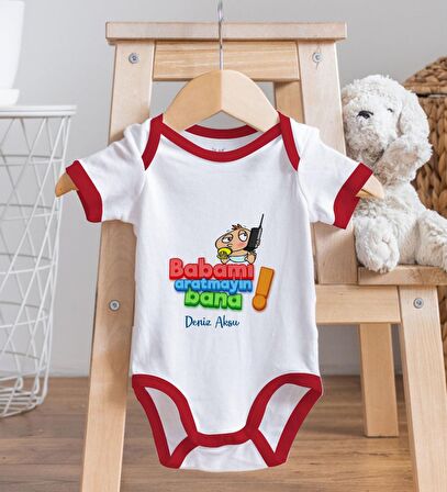 BK Kids Kişiye Özel Babamı Aratmayın Bana Tasarımlı Kırmızı Bebek Body Zıbın-1