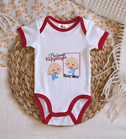BK Kids Kişiye Özel Babamın Kopyasıyım Tasarımlı Kırmızı Bebek Body Zıbın-1