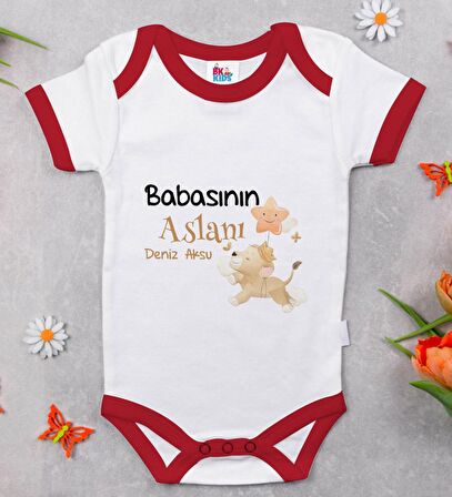 BK Kids Kişiye Özel Babasının Aslanı Tasarımlı Kırmızı Bebek Body Zıbın-1