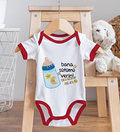 BK Kids Kişiye Özel Bana Sütümü Verin Tasarımlı Kırmızı Bebek Body Zıbın-1