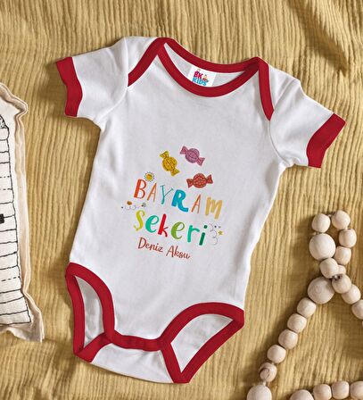 BK Kids Kişiye Özel Bayram Şekeri Tasarımlı Kırmızı Bebek Body Zıbın-1