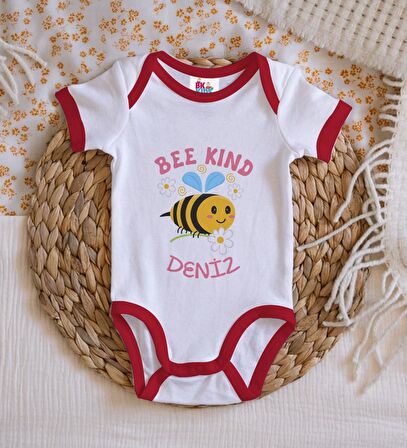 BK Kids Kişiye Özel Bee Kind Tasarımlı Kırmızı Bebek Body Zıbın-1
