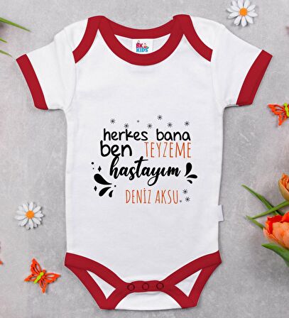 BK Kids Kişiye Özel Ben Teyzeme Hastayım Tasarımlı Kırmızı Bebek Body Zıbın-1