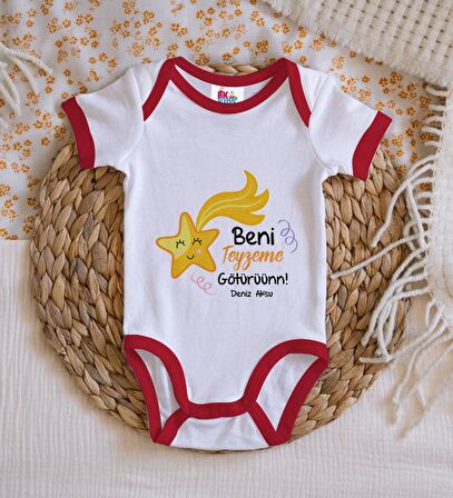BK Kids Kişiye Özel Beni Teyzeme Götürün Tasarımlı Kırmızı Bebek Body Zıbın-1