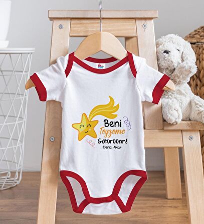BK Kids Kişiye Özel Beni Teyzeme Götürün Tasarımlı Kırmızı Bebek Body Zıbın-1