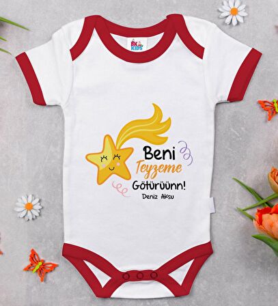 BK Kids Kişiye Özel Beni Teyzeme Götürün Tasarımlı Kırmızı Bebek Body Zıbın-1