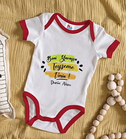 BK Kids Kişiye Özel Beni Yavaşça Teyzeme Verin Tasarımlı Kırmızı Bebek Body Zıbın-1
