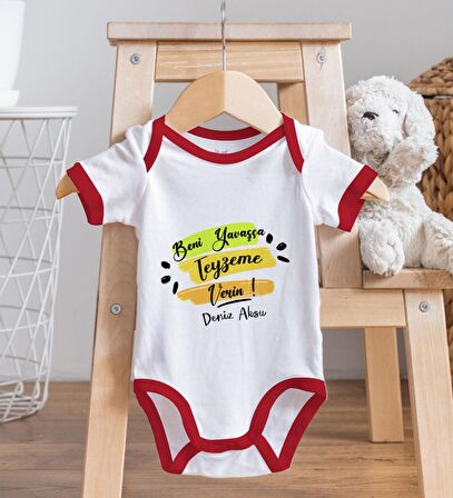 BK Kids Kişiye Özel Beni Yavaşça Teyzeme Verin Tasarımlı Kırmızı Bebek Body Zıbın-1
