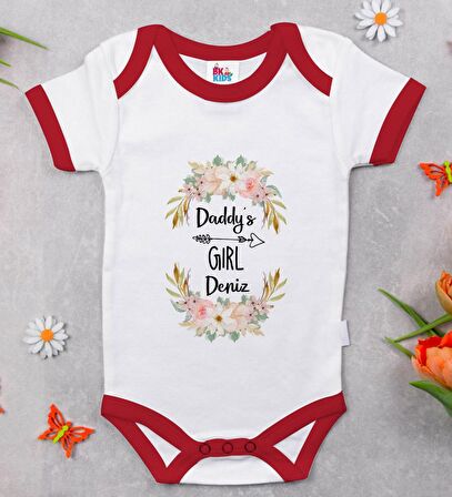 BK Kids Kişiye Özel Daddy's Girl Tasarımlı Kırmızı Bebek Body Zıbın-1