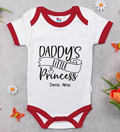 BK Kids Kişiye Özel Daddy's Little Princess Tasarımlı Kırmızı Bebek Body Zıbın-1