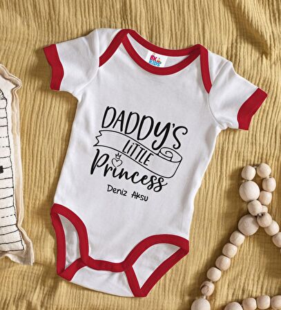 BK Kids Kişiye Özel Daddy's Little Princess Tasarımlı Kırmızı Bebek Body Zıbın-1
