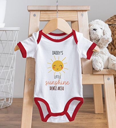 BK Kids Kişiye Özel Daddy's Little Sunshine Tasarımlı Kırmızı Bebek Body Zıbın-1
