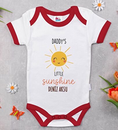 BK Kids Kişiye Özel Daddy's Little Sunshine Tasarımlı Kırmızı Bebek Body Zıbın-1