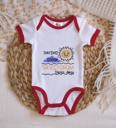 BK Kids Kişiye Özel Dayımı Çok Seviyorum Tasarımlı Kırmızı Bebek Body Zıbın-1