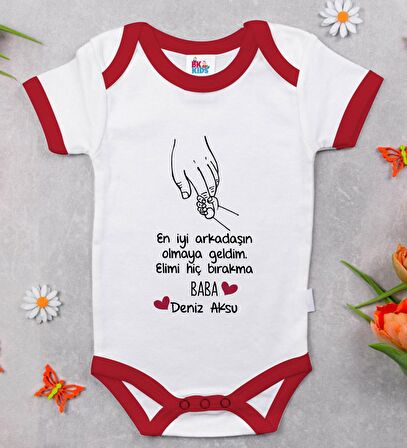 BK Kids Kişiye Özel En İyi Arkadaşın Olmaya Geldim Tasarımlı Kırmızı Bebek Body Zıbın-1