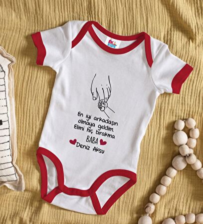 BK Kids Kişiye Özel En İyi Arkadaşın Olmaya Geldim Tasarımlı Kırmızı Bebek Body Zıbın-1