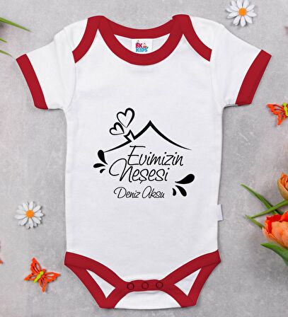 BK Kids Kişiye Özel Evimizin Neşesi Tasarımlı Kırmızı Bebek Body Zıbın-1