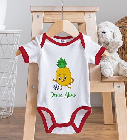 BK Kids Kişiye Özel Futbol Tasarımlı Kırmızı Bebek Body Zıbın-3