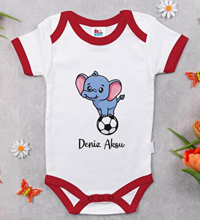 BK Kids Kişiye Özel Futbol Tasarımlı Kırmızı Bebek Body Zıbın-4