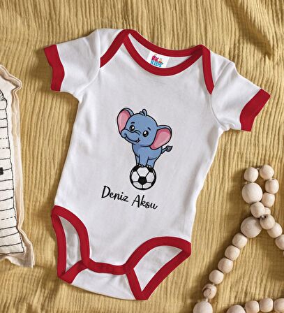 BK Kids Kişiye Özel Futbol Tasarımlı Kırmızı Bebek Body Zıbın-4