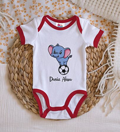 BK Kids Kişiye Özel Futbol Tasarımlı Kırmızı Bebek Body Zıbın-4