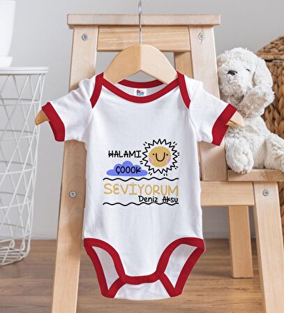 BK Kids Kişiye Özel Halamı Çok Seviyorum Tasarımlı Kırmızı Bebek Body Zıbın-1