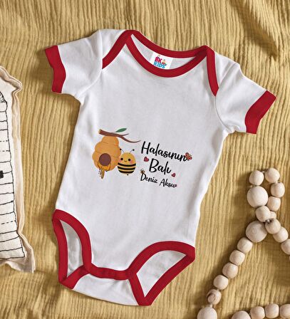 BK Kids Kişiye Özel Halasının Balı Tasarımlı Kırmızı Bebek Body Zıbın-1