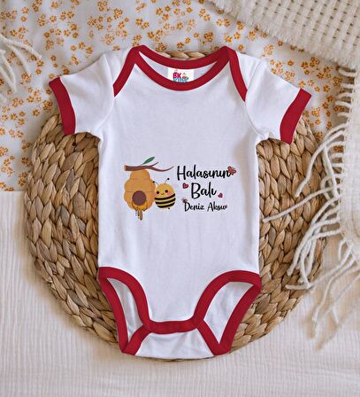 BK Kids Kişiye Özel Halasının Balı Tasarımlı Kırmızı Bebek Body Zıbın-1