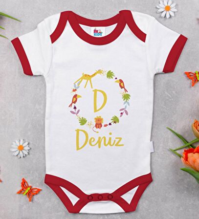BK Kids Kişiye Özel Harfli İsimli Kırmızı Bebek Body Zıbın-1