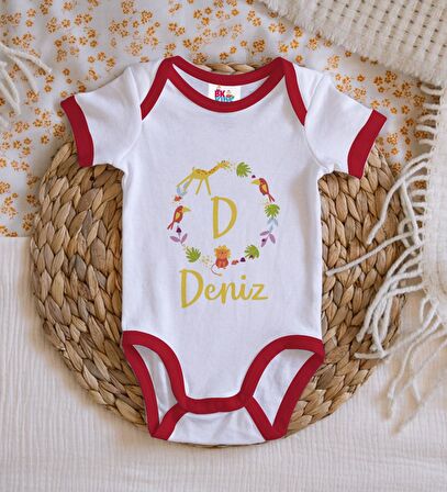 BK Kids Kişiye Özel Harfli İsimli Kırmızı Bebek Body Zıbın-1