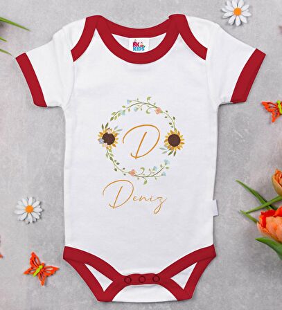 BK Kids Kişiye Özel Harfli İsimli Kırmızı Bebek Body Zıbın-3