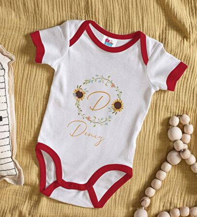 BK Kids Kişiye Özel Harfli İsimli Kırmızı Bebek Body Zıbın-3