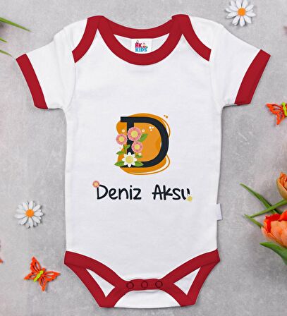 BK Kids Kişiye Özel Harfli Kırmızı Bebek Body Zıbın-1