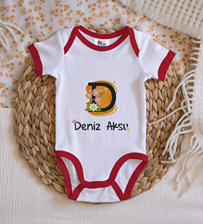 BK Kids Kişiye Özel Harfli Kırmızı Bebek Body Zıbın-1